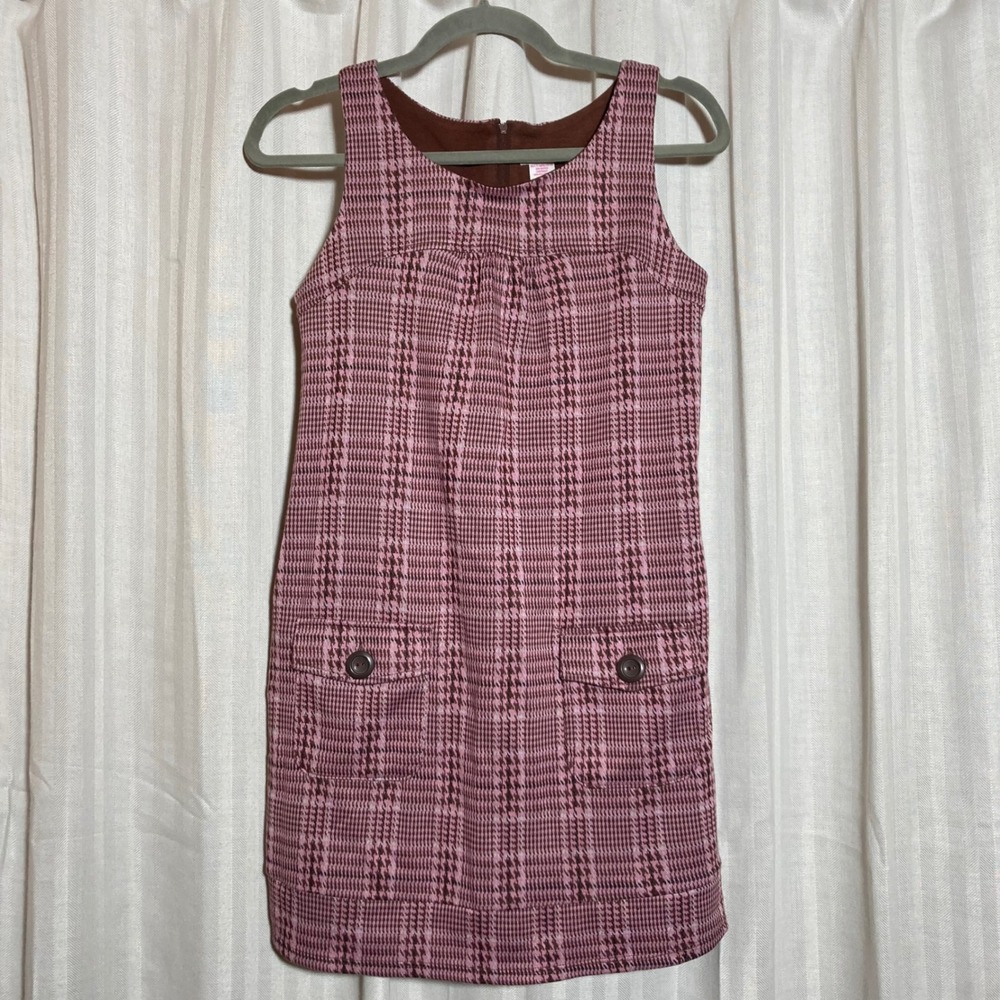 Xhilaration Pink Brown Houndstooth Sleeveless Shift Jumper Dress Girls Large